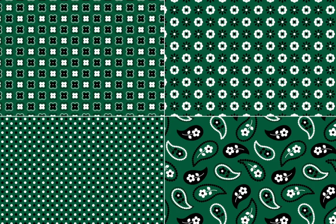 Seamless Dark Green Bandana Patterns