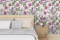 Set Seamless Flowers Roses Hibiscus