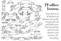 Set of 19 hand drawn vector banners