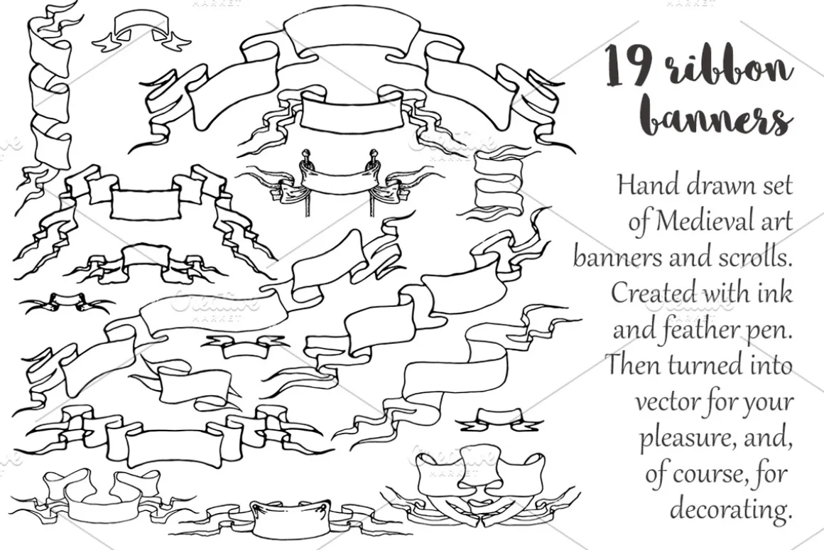 Set of 19 hand drawn vector banners