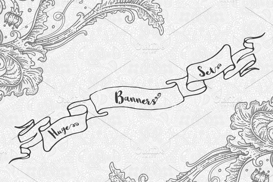 Set of 19 hand drawn vector banners