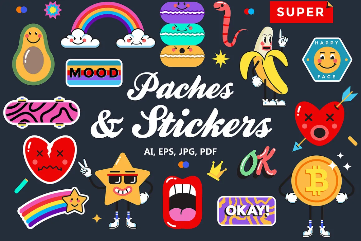 Set of Various Patches and Stickers