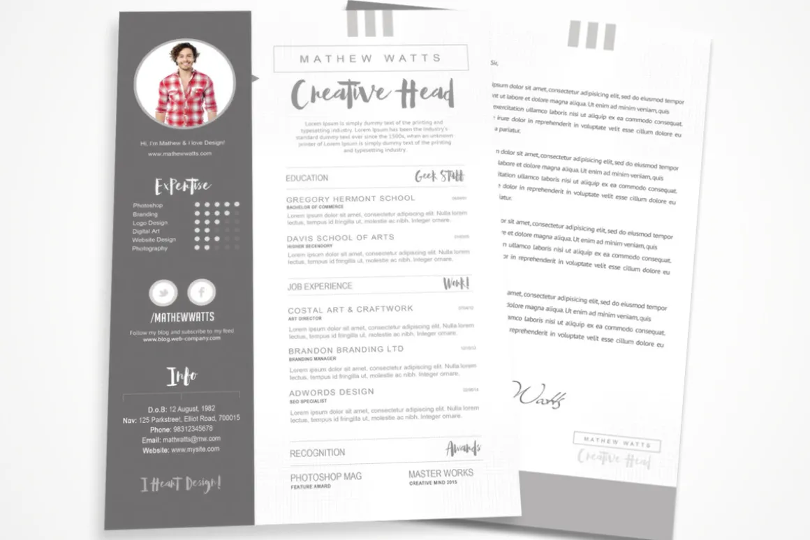 Sharp & Clean Resume for Photoshop