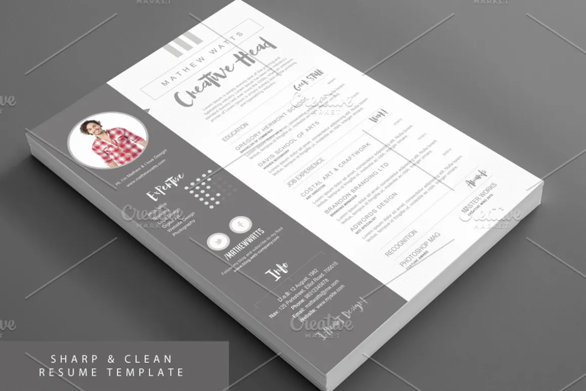 Sharp & Clean Resume for Photoshop