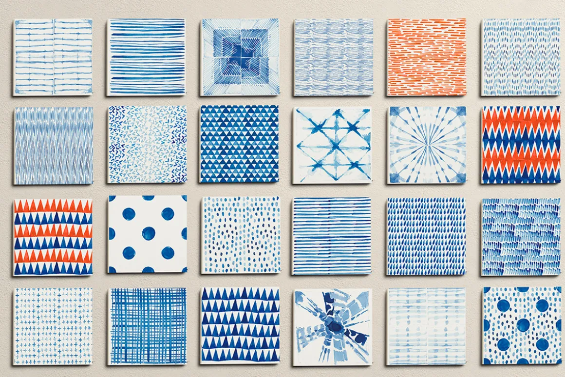 Shibori indigo watercolor collection