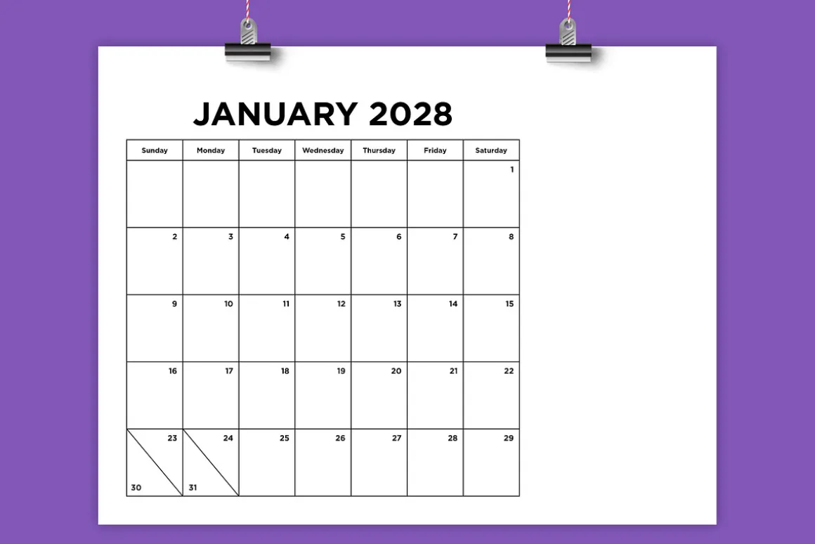 2028 Simple 8.5x11 Calendar Template