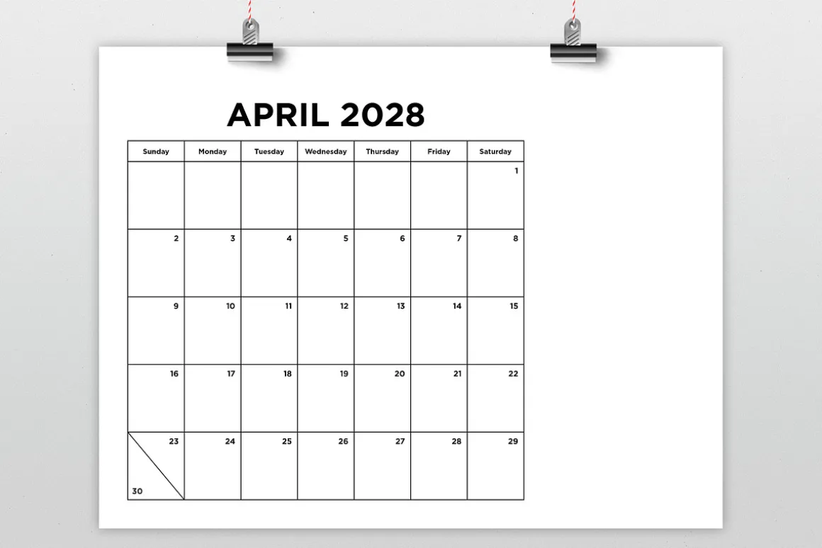 2028 Simple 8.5x11 Calendar Template