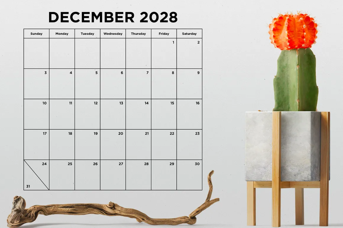 2028 Simple 8.5x11 Calendar Template