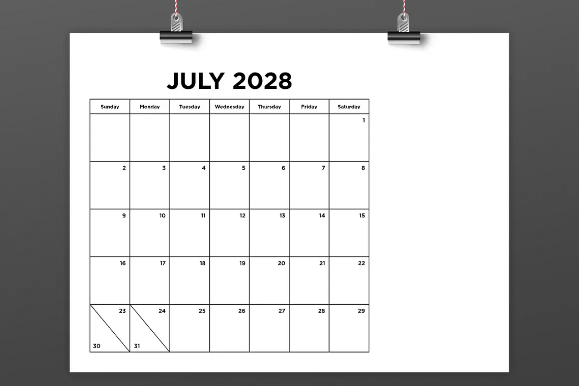 2028 Simple 8.5x11 Calendar Template