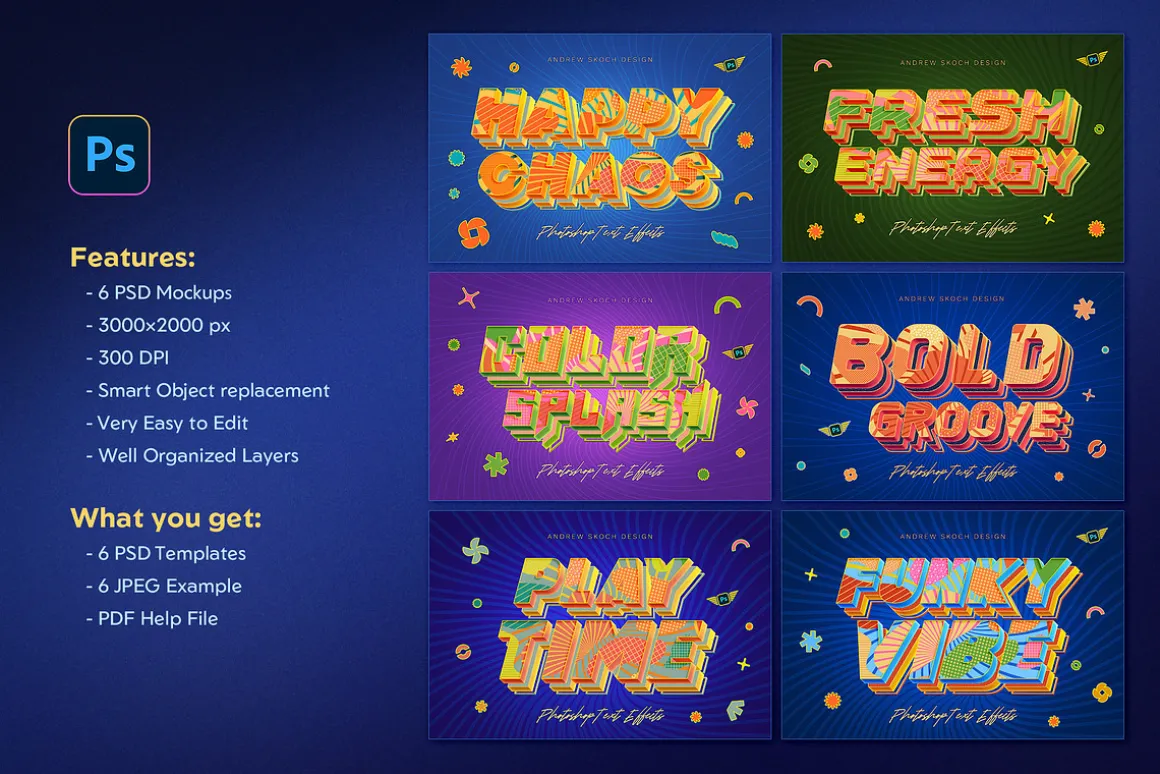 Sliced 3D Text Effects – 6 PSD
