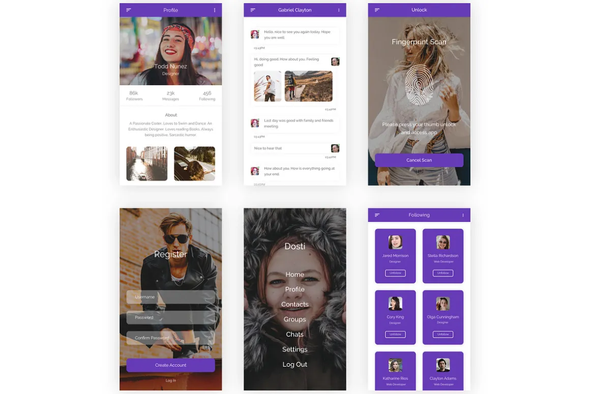 Social Media Mobile App UI Kit (PSD)