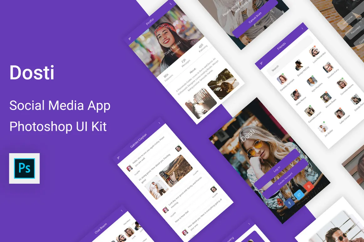 Social Media Mobile App UI Kit (PSD)