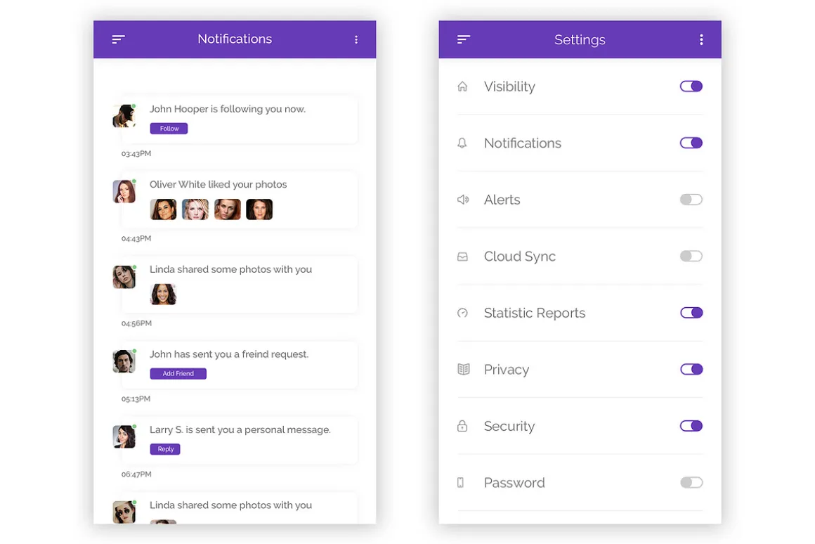 Social Media Mobile App UI Kit (PSD)