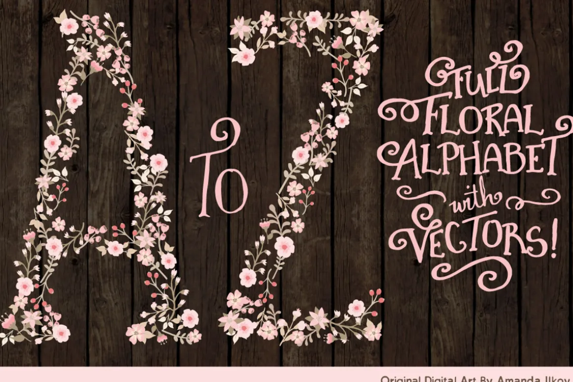 Soft Pink Floral Alphabet Vectors