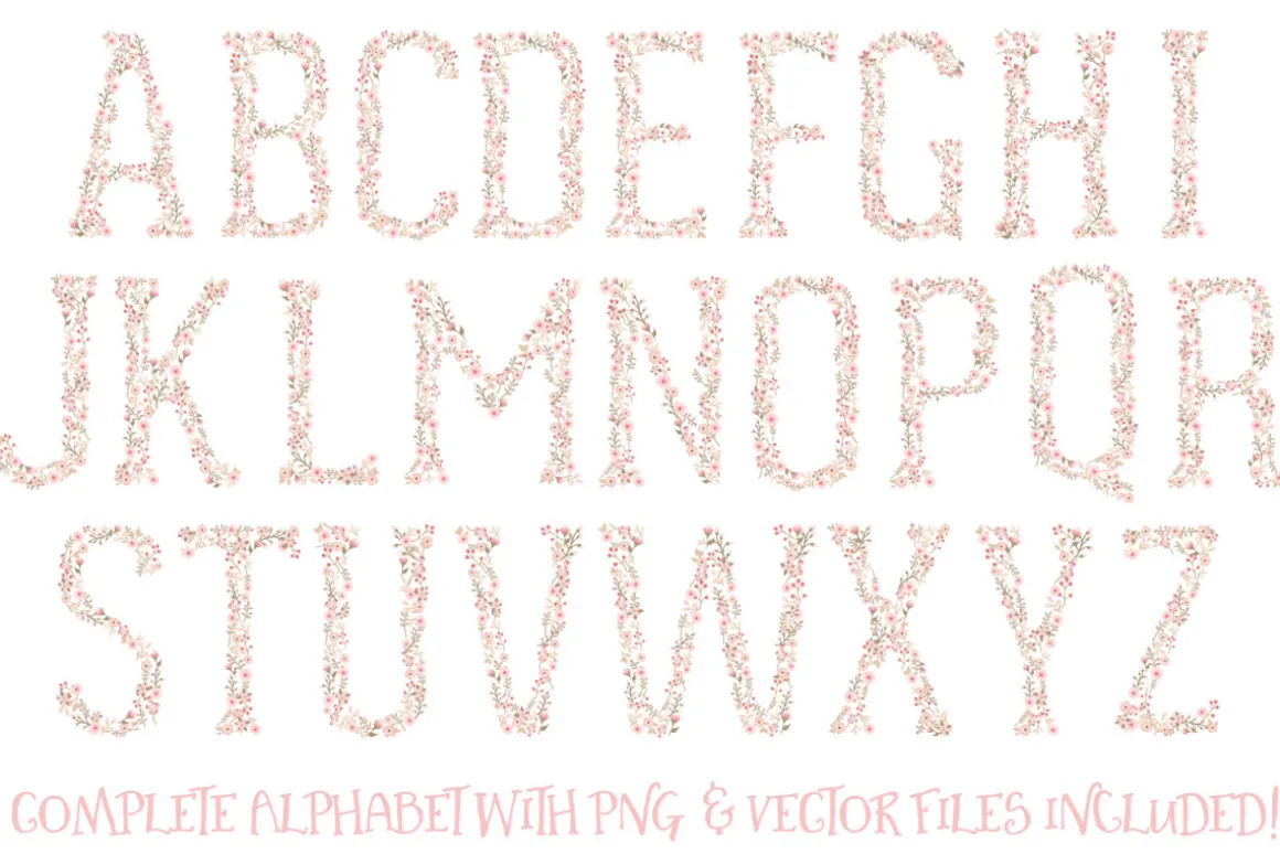 Soft Pink Floral Alphabet Vectors