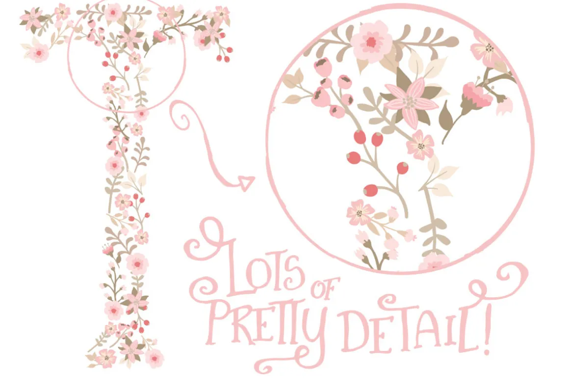 Soft Pink Floral Alphabet Vectors