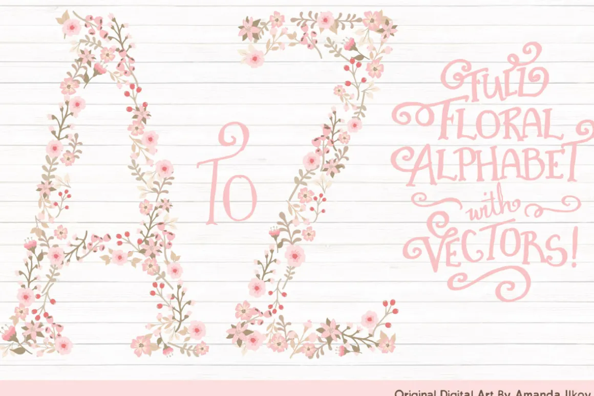 Soft Pink Floral Alphabet Vectors