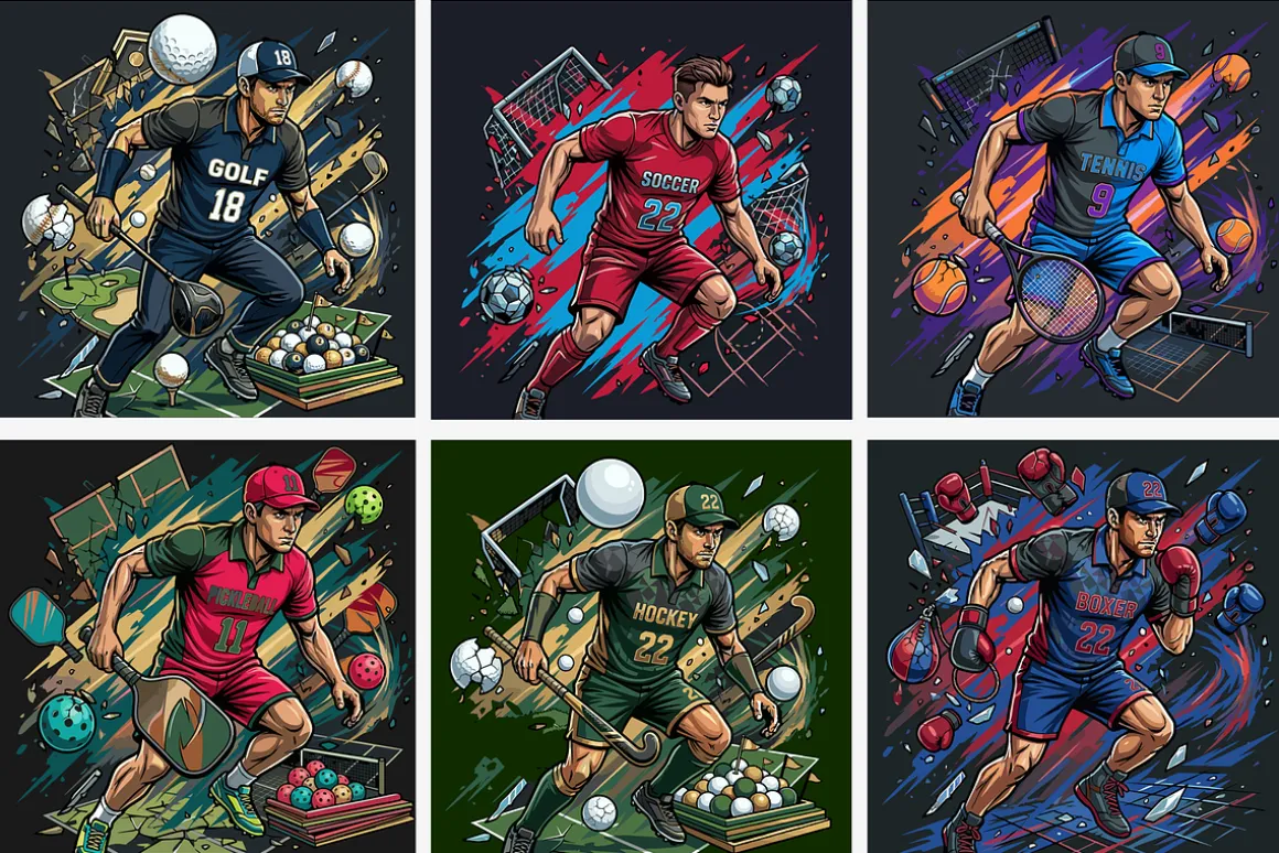 Sports Action T-Shirt Design Bundle