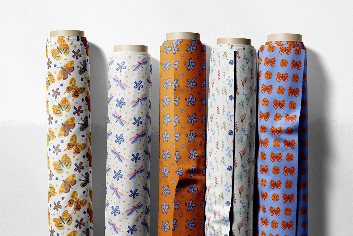 Spring illustrations, patterns set