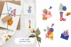 Spring illustrations, patterns set