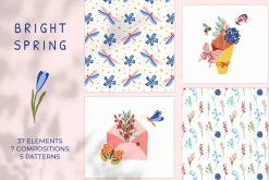 Spring illustrations, patterns set