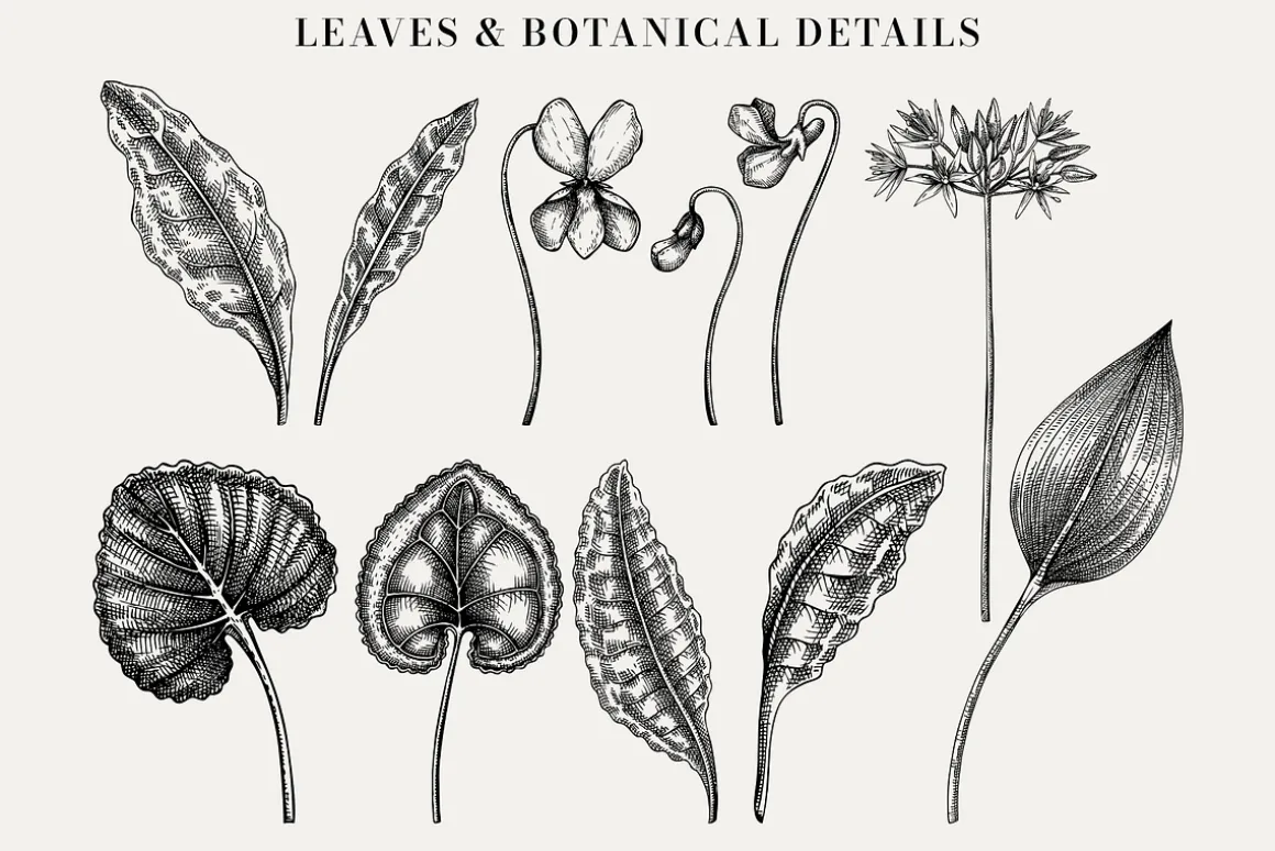 Spring Wildflower Vintage Vector Set