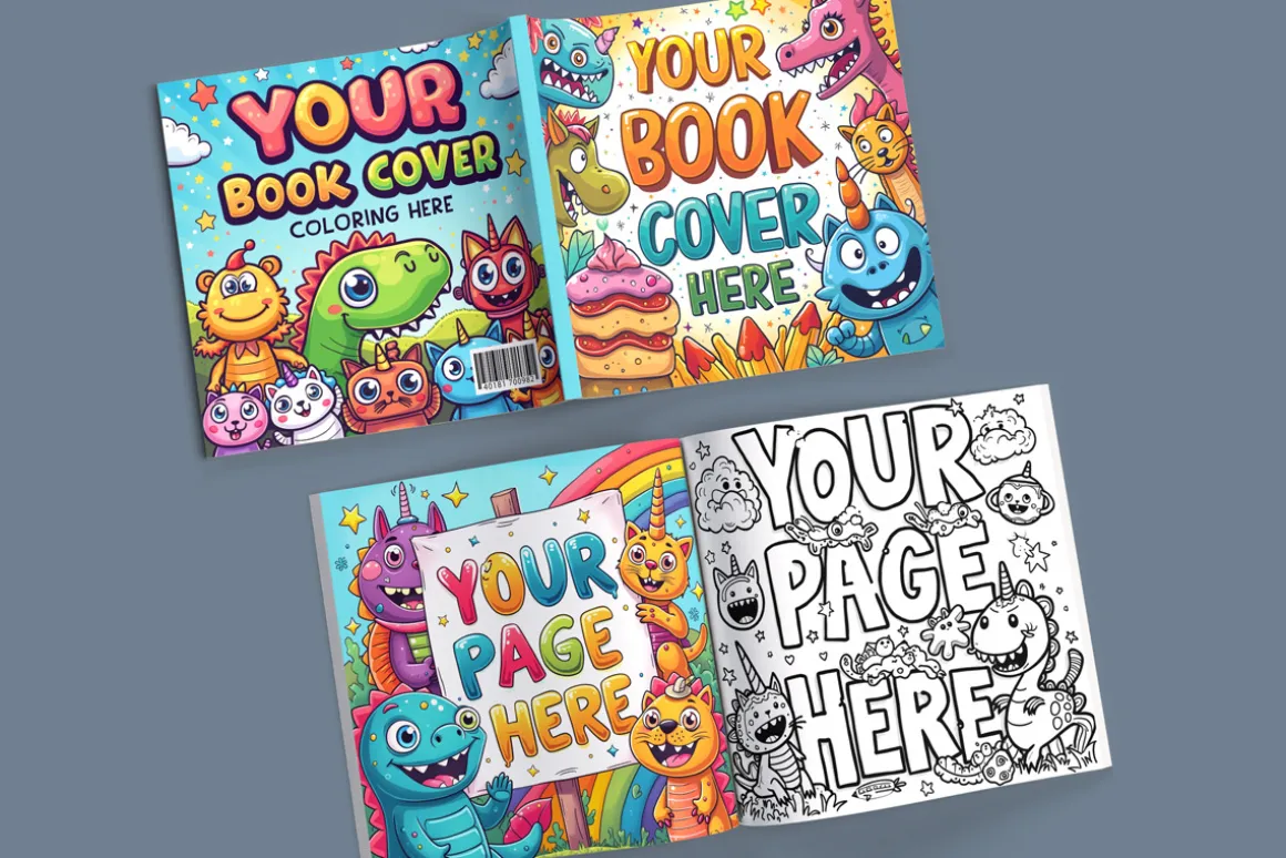 Square book cover and pages mockup