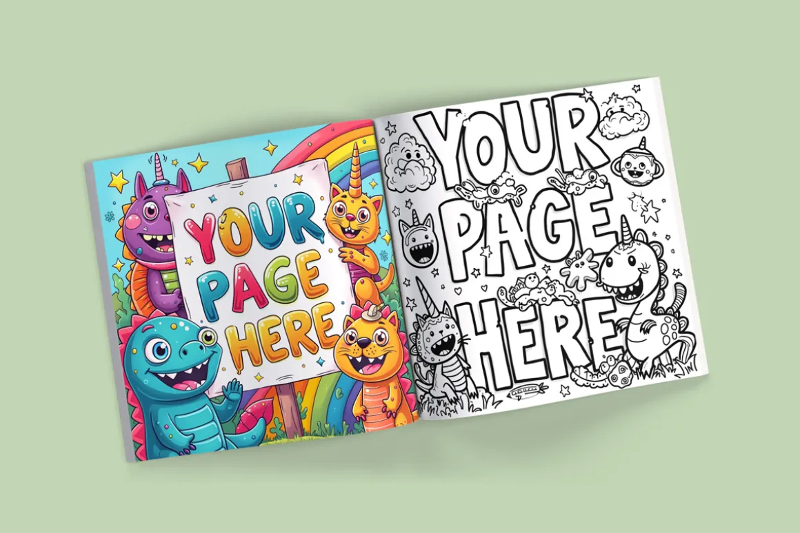 Square book cover and pages mockup