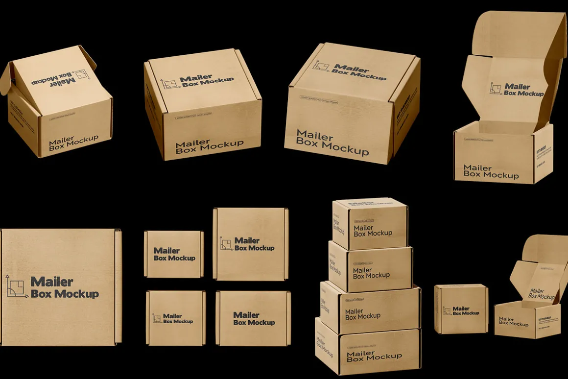 Square Kraft Mailer Box Mockup Set