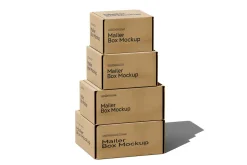 Square Kraft Mailer Box Mockup Set
