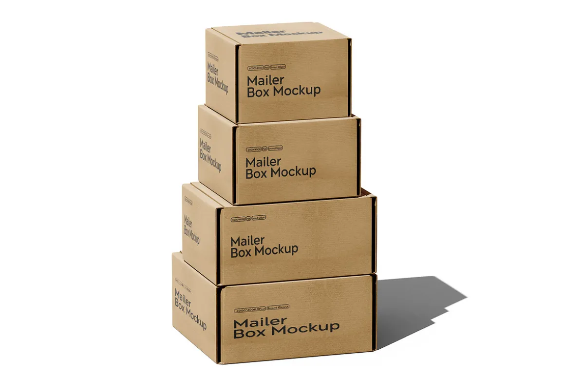 Square Kraft Mailer Box Mockup Set