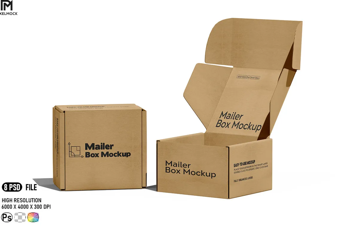 Square Kraft Mailer Box Mockup Set