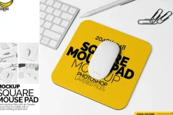 Square Mouse Pad Mockup Office Desk