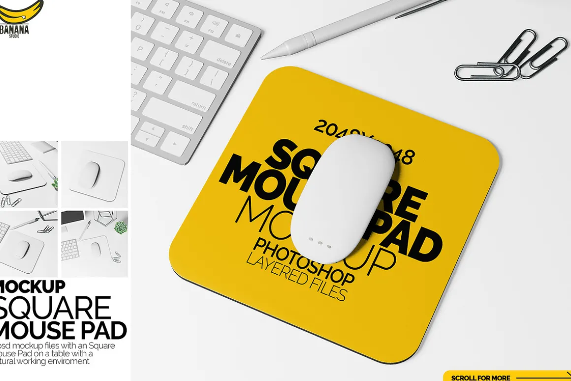 Square Mouse Pad Mockup Office Desk