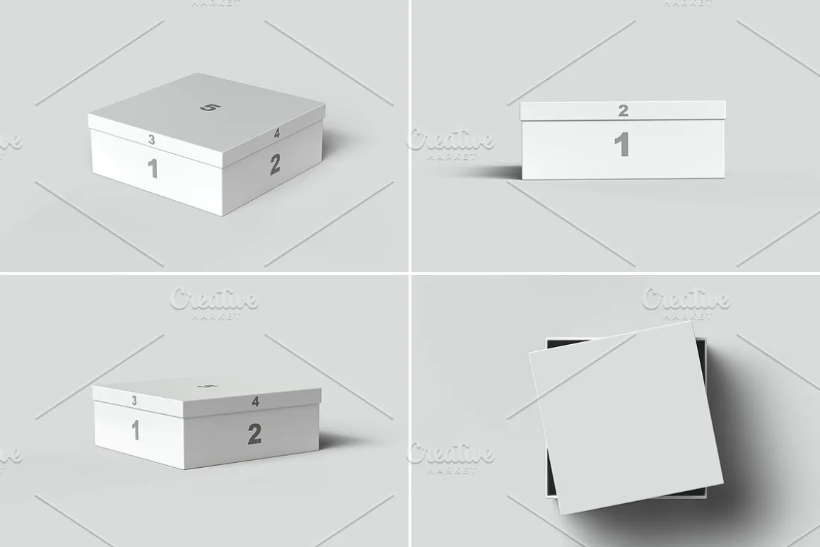Square Shoe Box Mockup - 8 views
