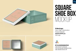 Square Shoe Box Mockup - 8 views
