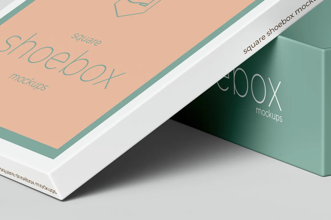 Square Shoe Box Mockup - 8 views