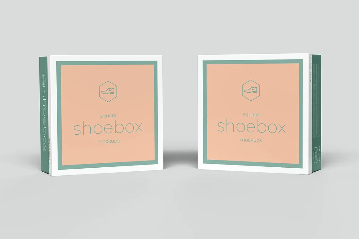 Square Shoe Box Mockup - 8 views