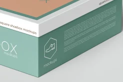 Square Shoe Box Mockup - 8 views