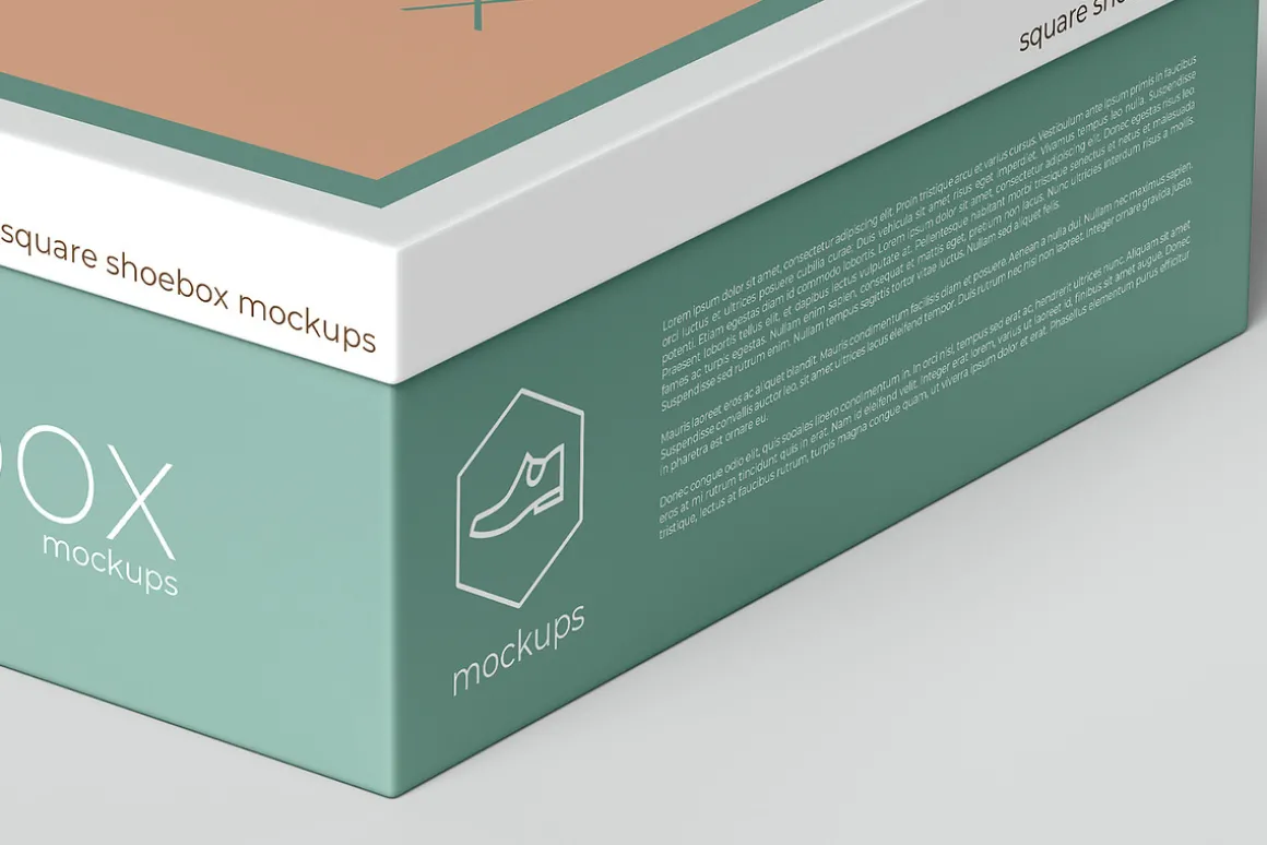 Square Shoe Box Mockup - 8 views