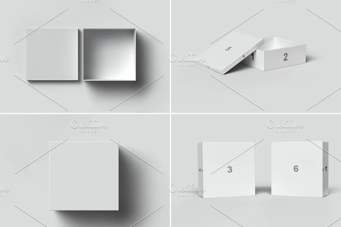 Square Shoe Box Mockup - 8 views