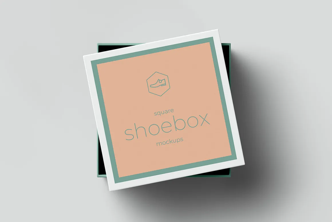 Square Shoe Box Mockup - 8 views