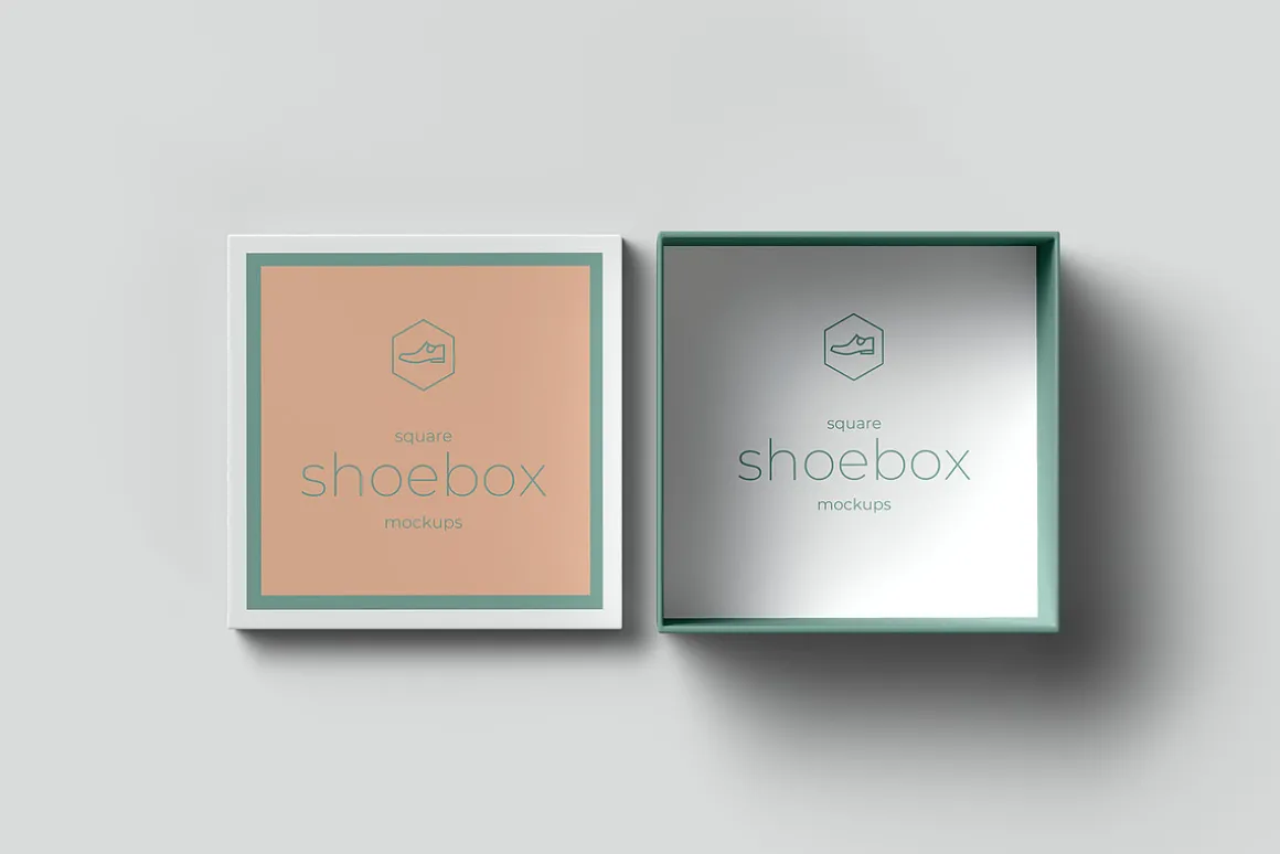 Square Shoe Box Mockup - 8 views