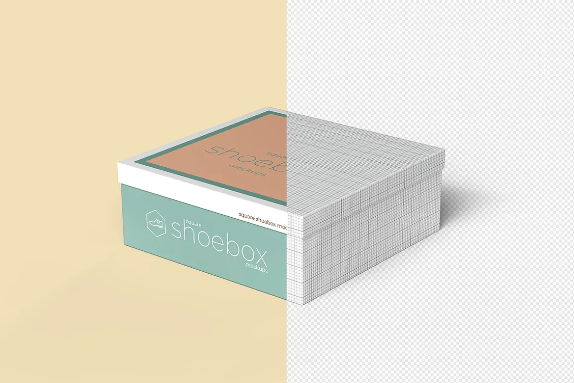Square Shoe Box Mockup - 8 views