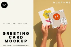Square 1x1 postcards in hands mockup