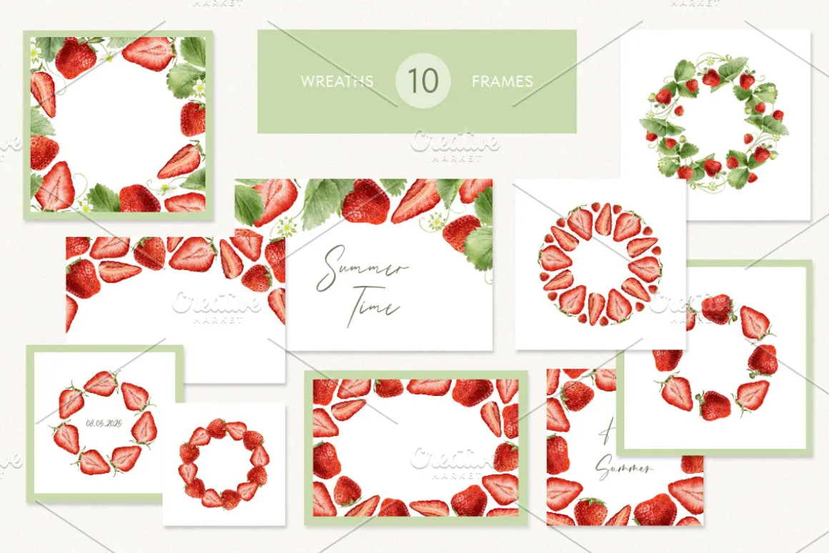 Strawberry watercolor illustrations