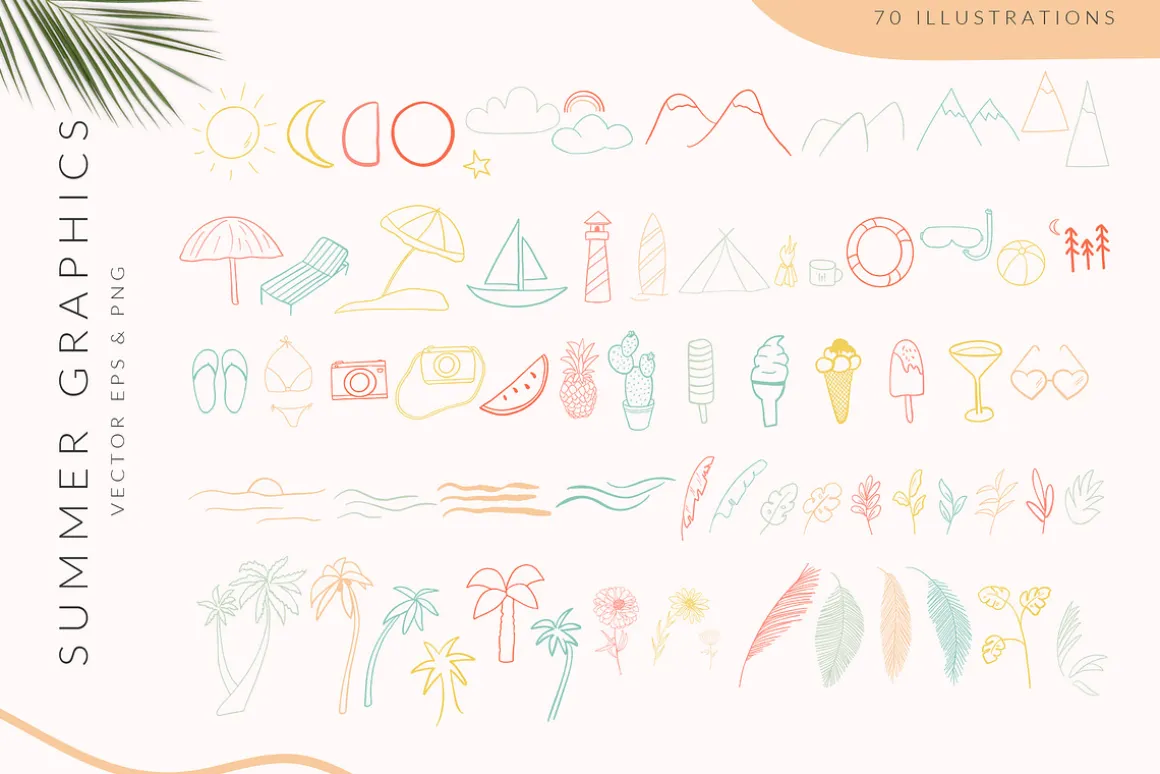 Summer Line Art Handdrawn Icons