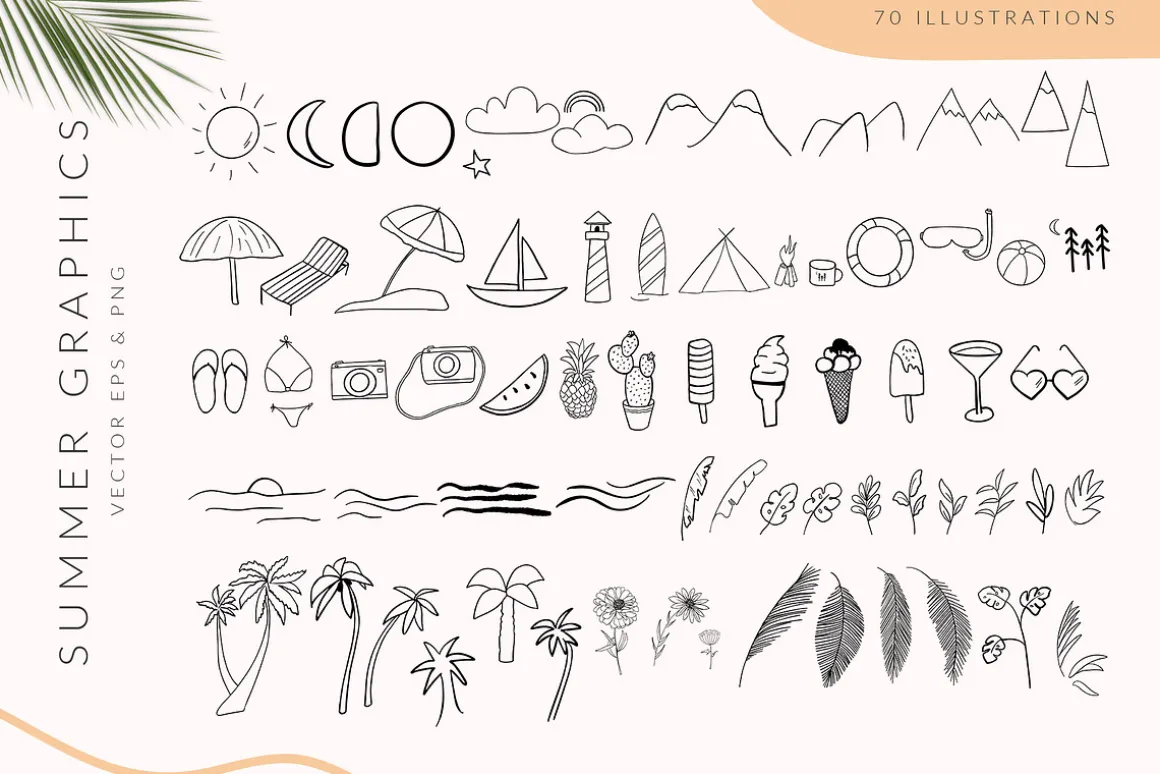 Summer Line Art Handdrawn Icons