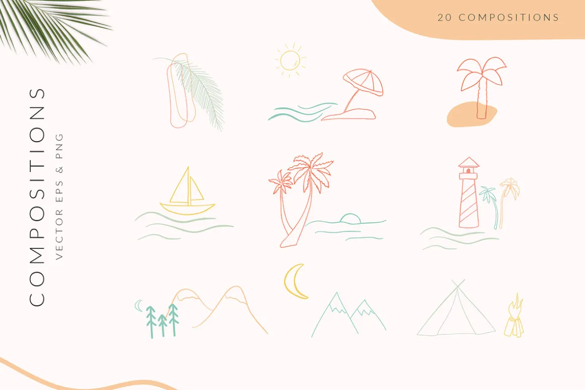 Summer Line Art Handdrawn Icons