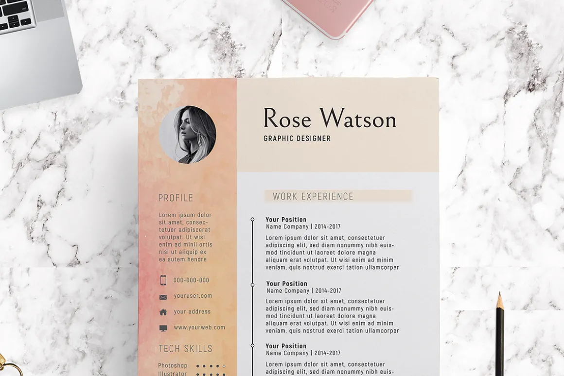 Sweet Watercolor Resume Template/G
